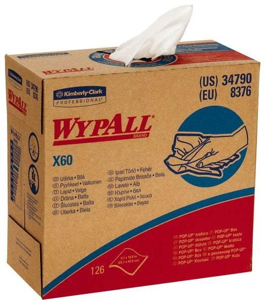 WypAll - X60 Dry Shop Towel/Industrial Wipes - Pop-Up, 16-3/4" x 9" Sheet Size, White - Makers Industrial Supply