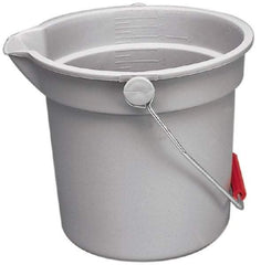 Rubbermaid - 14 Qt, 11-1/4" High, Plastic Round Gray Single Pail with Pour Spout - Handle Included, 12" Top Diam - Makers Industrial Supply