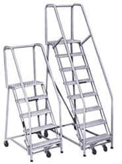 PW Platforms - 7 Step Ladder - Rolling Safety Ladder, 300 Lb Capacity, 70" Platform Height, 32" Base Width x 55" Base Depth, Perforated Tread - Makers Industrial Supply