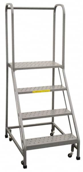 PW Platforms - 4 Step Ladder - Rolling Safety Ladder, 300 Lb Capacity, 40" Platform Height, 26" Base Width x 34" Base Depth - Makers Industrial Supply