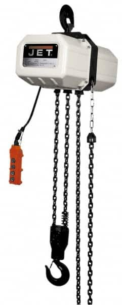 Jet - 1,100 Lb Capacity, 28 FPM Lift Speed, Electric Chain Hoist - 10' Max Lift, 19" Min Headroom - Makers Industrial Supply