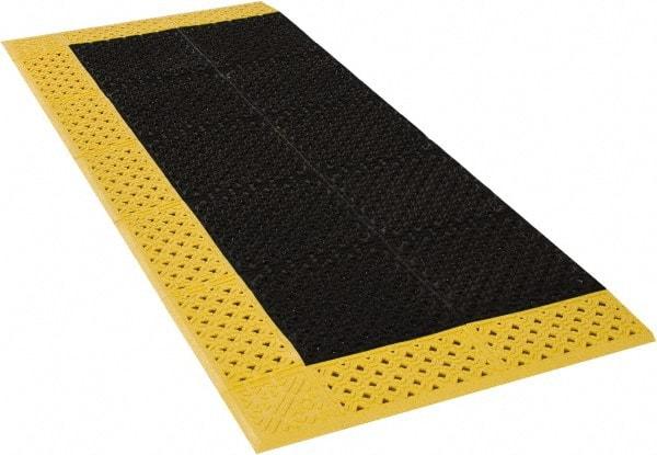 Notrax - 6' Long, Dry/Wet Environment, Anti-Fatigue Matting - Black with Yellow Borders, Vinyl with Vinyl Base, Beveled on 3 Sides - Makers Industrial Supply