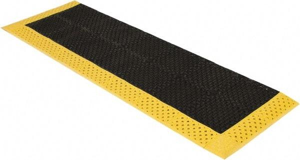 Notrax - 8' Long, Dry/Wet Environment, Anti-Fatigue Matting - Black with Yellow Borders, Vinyl with Vinyl Base, Beveled on 3 Sides - Makers Industrial Supply