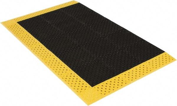 Notrax - 6' Long, Dry/Wet Environment, Anti-Fatigue Matting - Black with Yellow Borders, Vinyl with Vinyl Base, Beveled on 3 Sides - Makers Industrial Supply