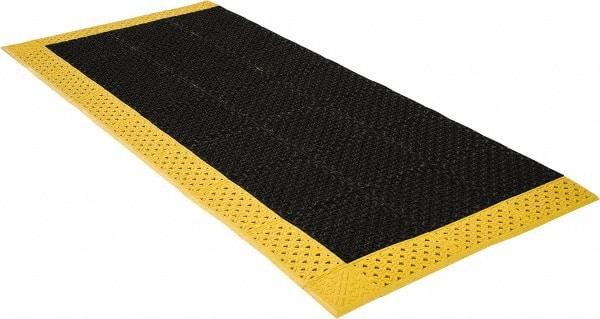 Notrax - 8' Long, Dry/Wet Environment, Anti-Fatigue Matting - Black with Yellow Borders, Vinyl with Vinyl Base, Beveled on 3 Sides - Makers Industrial Supply