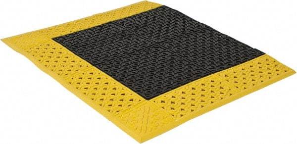 Notrax - 3' Long, Dry/Wet Environment, Anti-Fatigue Matting - Black with Yellow Borders, Vinyl with Vinyl Base, Beveled on 3 Sides - Makers Industrial Supply