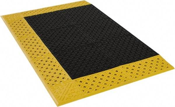 Notrax - 4' Long, Dry/Wet Environment, Anti-Fatigue Matting - Black with Yellow Borders, Vinyl with Vinyl Base, Beveled on 3 Sides - Makers Industrial Supply