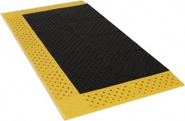 Notrax - 5' Long, Dry/Wet Environment, Anti-Fatigue Matting - Black with Yellow Borders, Vinyl with Vinyl Base, Beveled on 3 Sides - Makers Industrial Supply