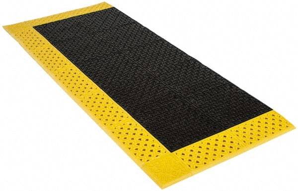 Notrax - 6' Long, Dry/Wet Environment, Anti-Fatigue Matting - Black with Yellow Borders, Vinyl with Vinyl Base, Beveled on 3 Sides - Makers Industrial Supply