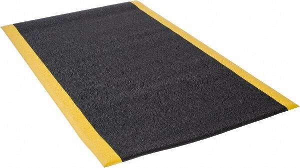 Wearwell - 5' Long x 3' Wide, Dry Environment, Anti-Fatigue Matting - Black with Yellow Borders, Urethane with Vinyl Sponge Base, Rounded on 4 Sides - Makers Industrial Supply