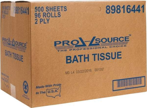 PRO-SOURCE - 150' Roll Length Standard Roll Toilet Tissue - 500 Sheets per Roll, 2 Ply, White, Recycled Fiber - Makers Industrial Supply