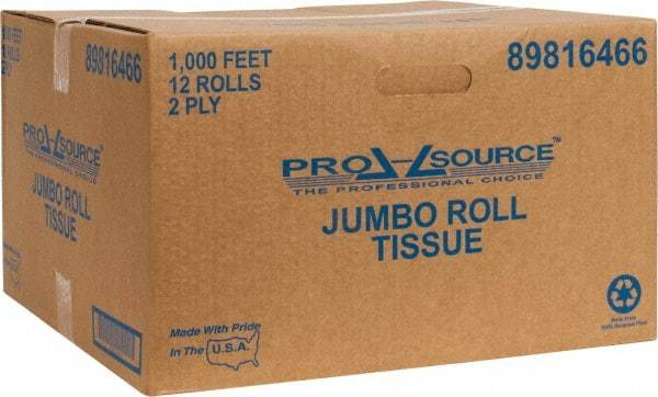 PRO-SOURCE - 1,000' Roll Length x 3-5/8" Sheet Width, Jumbo Roll Toilet Tissue - 2 Ply, White, Recycled Fiber - Makers Industrial Supply