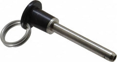 Jergens - 1/4" Diam, 1-1/2" Usable Length, Button Handle, Push Button Quick Release Pin - 2-3/4" Overall Length, Grade 17-4 Stainless Steel, Passivated Finish - Makers Industrial Supply