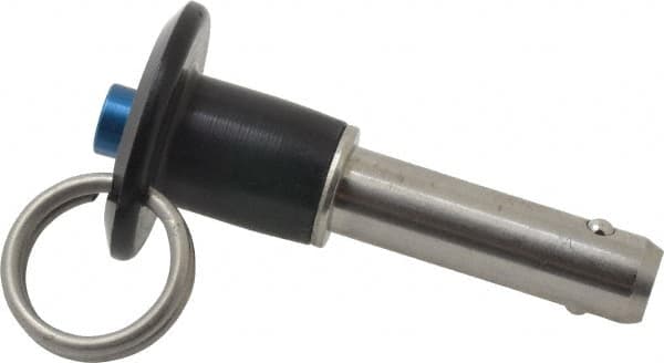 Jergens - 3/8" Diam, 1" Usable Length, Button Handle, Push Button Quick Release Pin - 2-1/2" Overall Length, Grade 17-4 Stainless Steel, Passivated Finish - Makers Industrial Supply