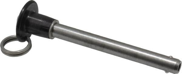 Jergens - 3/8" Diam, 3" Usable Length, Button Handle, Push Button Quick Release Pin - 4-1/2" OAL, Grade 17-4 Stainless Steel, Passivated Finish - Makers Industrial Supply