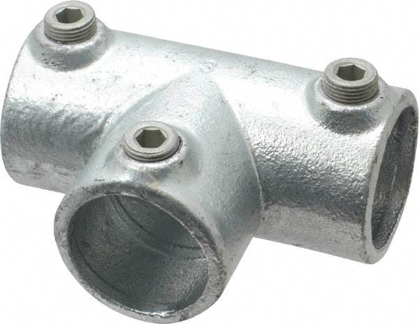 Kee - 1-1/4" Pipe, 90° Three Socket Tee, Malleable Iron Tee Pipe Rail Fitting - Galvanized Finish - Makers Industrial Supply