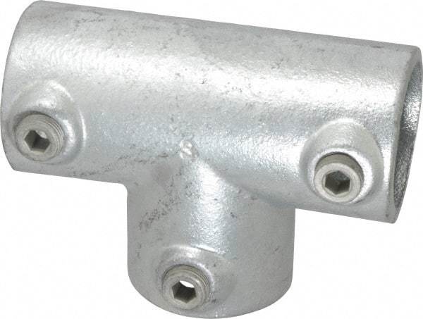 Kee - 1-1/2" Pipe, 90° Three Socket Tee, Malleable Iron Tee Pipe Rail Fitting - Galvanized Finish - Makers Industrial Supply