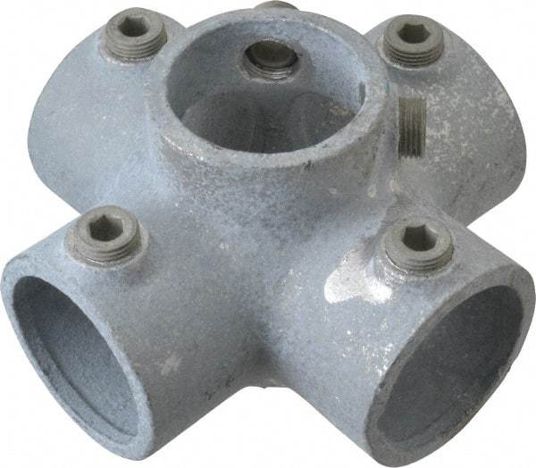 Kee - 1-1/2" Pipe, Four Socket Cross, Malleable Iron Cross Pipe Rail Fitting - Galvanized Finish - Makers Industrial Supply