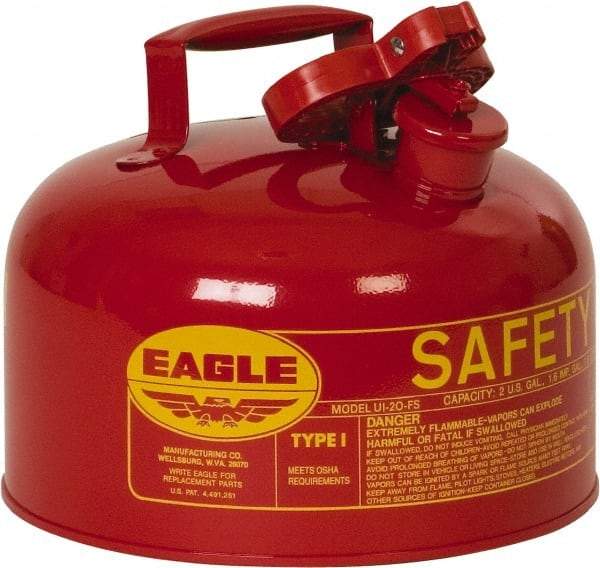 Eagle - 2 Gal Galvanized Steel Type I Safety Can - 9-1/2" High x 11-1/4" Diam, Red with Yellow - Makers Industrial Supply