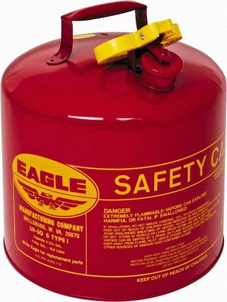 Eagle - 5 Gal Galvanized Steel Type I Safety Can - 13-1/2" High x 12-1/2" Diam, Red with Yellow - Makers Industrial Supply