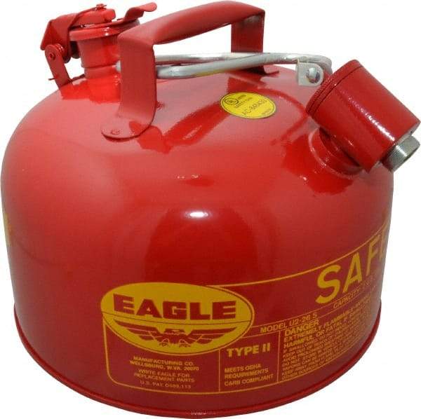 Eagle - 2 Gal Galvanized Steel Type II Safety Can - 9-1/2" High x 11-1/4" Diam, Red with Yellow - Makers Industrial Supply