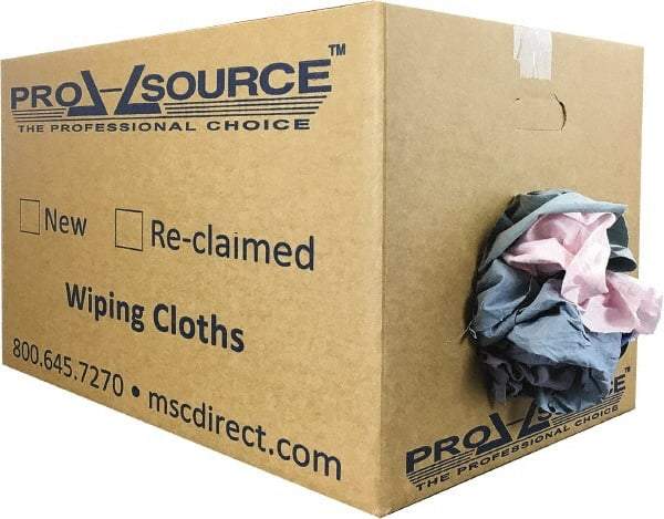 PRO-SOURCE - Reclaimed Poly/Cotton T-Shirt Rags - Assorted Colors, Poly/Cotton, Low Lint, 25 Lbs. at 4 to 6 per Pound, Box - Makers Industrial Supply