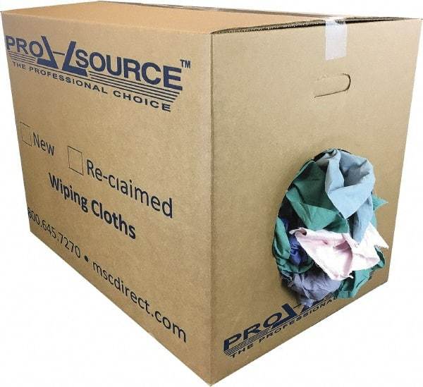 PRO-SOURCE - Reclaimed Poly/Cotton T-Shirt Rags - Assorted Colors, Poly/Cotton, Low Lint, 50 Lbs. at 4 to 6 per Pound, Box - Makers Industrial Supply