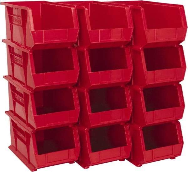 Akro-Mils - 60 Lb. Load Capacity, 14-3/4" Deep, Red Polymer Hopper Stacking Bin - 7" High x 8-1/4" Wide x 14-3/4" Long - Makers Industrial Supply