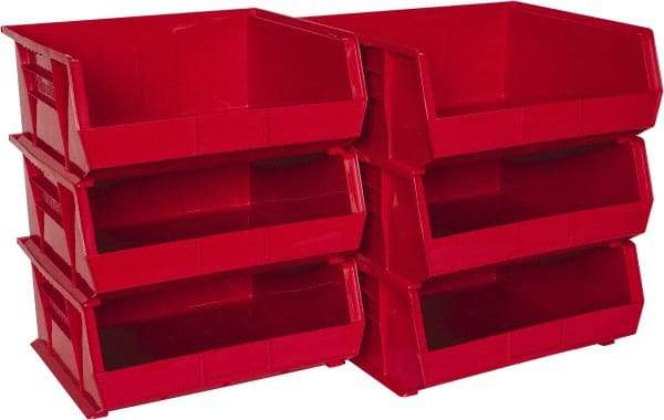 Akro-Mils - 75 Lb. Load Capacity, 14-3/4" Deep, Red Polymer Hopper Stacking Bin - 7" High x 16-1/2" Wide x 14-3/4" Long - Makers Industrial Supply