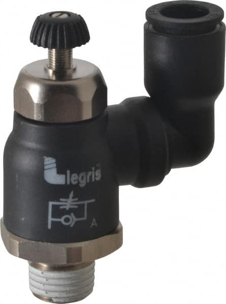 Legris - 3/8" Tube OD x 1/4" Male NPT Compact Swivel Outlet Flow Control Regulator - 0 to 145 psi & Nylon Material - Makers Industrial Supply