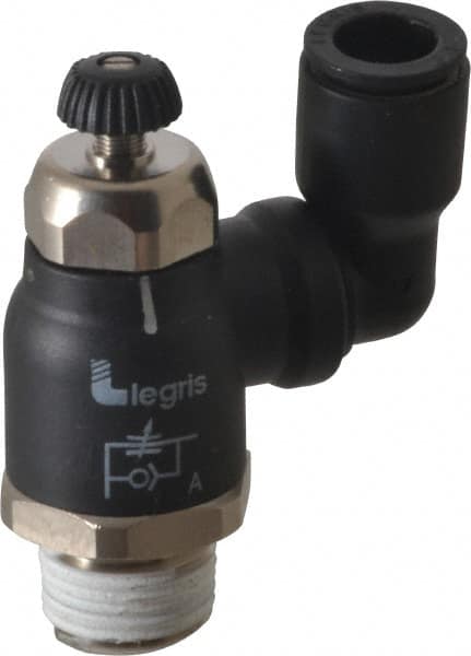 Legris - 3/8" Tube OD x 3/8" Male NPT Compact Swivel Outlet Flow Control Regulator - 0 to 145 psi & Nylon Material - Makers Industrial Supply