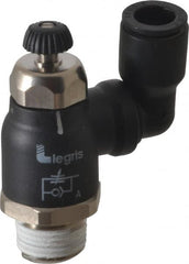 Legris - 3/8" Tube OD x 3/8" Male NPT Compact Swivel Outlet Flow Control Regulator - 0 to 145 psi & Nylon Material - Makers Industrial Supply