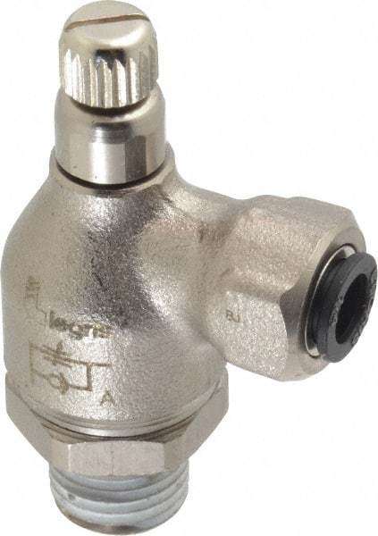 Legris - 1/4" Tube OD x 1/4" NPT Metal Flow Control Regulator - 0 to 145 psi & Treated Brass Material - Makers Industrial Supply