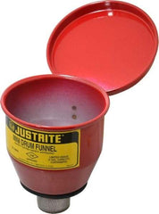 Justrite - 4-1/2" High x 4-1/2" Diam, Galvanized Steel, Manual Closing Pail Funnel with Flame Arrester - 1" Arrester/Tube Length, 5 Gal Drum/Pail Capacity - Makers Industrial Supply