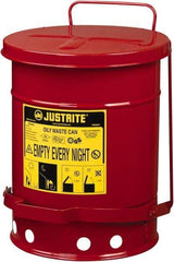 Justrite - 6 Gallon Capacity, Galvanized Steel Disposal Can - 11-7/8 Inch Wide/Diameter x 15-7/8 Inch High, Red, Foot Operated, Approved FM and UL - Makers Industrial Supply