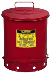 Justrite - 14 Gallon Capacity, Galvanized Steel Disposal Can - 16-1/16 Inch Wide/Diameter x 20-1/4 Inch High, Red, Foot Operated, Approved FM and UL - Makers Industrial Supply