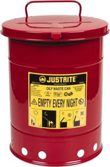 Justrite - 6 Gallon Capacity, Galvanized Steel Disposal Can - 11-7/8 Inch Wide/Diameter x 15-7/8 Inch High, Red, Hand Operated, Approved FM and UL - Makers Industrial Supply