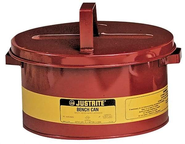 Justrite - 1 Gallon Capacity, Coated Steel, Red Bench Can - 4-1/2 Inch High x 9-3/8 Inch Diameter, 7-1/2 Inch Dasher Diameter - Makers Industrial Supply