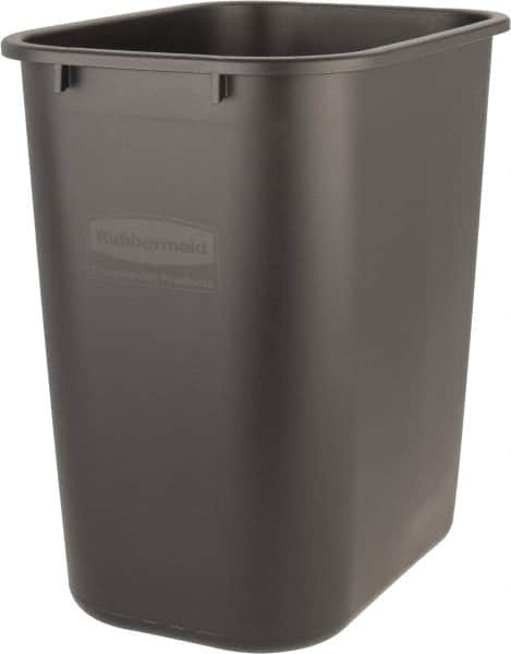 Rubbermaid - 28 Qt Black Rectangle Trash Can - Polyethylene, 15" High x 14-3/8" Long x 10-1/4" Wide - Makers Industrial Supply