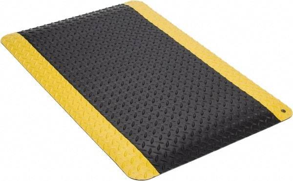 Wearwell - 3' Long x 2' Wide, Dry Environment, Anti-Fatigue Matting - Black with Yellow Borders, Vinyl with Nitrile Blend Base, Beveled on 4 Sides - Makers Industrial Supply