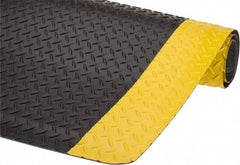 Wearwell - 5' Long x 3' Wide, Dry Environment, Anti-Fatigue Matting - Black with Yellow Borders, Vinyl with Nitrile Blend Base, Beveled on 4 Sides - Makers Industrial Supply