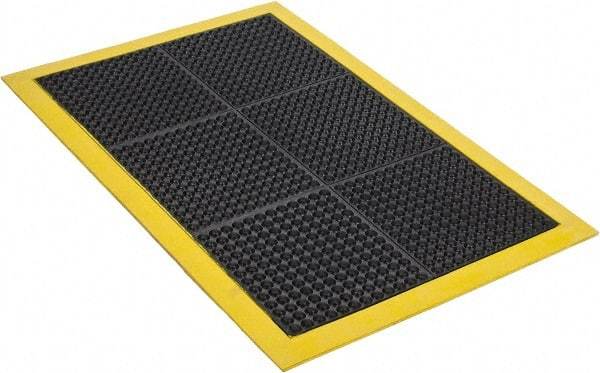 Wearwell - 3' Long x 2' Wide, Dry Environment, Anti-Fatigue Matting - Black with Yellow Borders, Natural Rubber with Rubber Base, Beveled on 4 Sides - Makers Industrial Supply