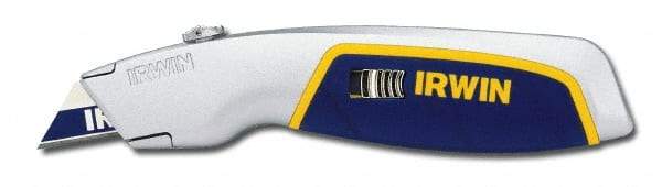 Irwin - Retractable Utility Knife - Silver & Blue Plastic Handle, 3 Blades Included - Makers Industrial Supply