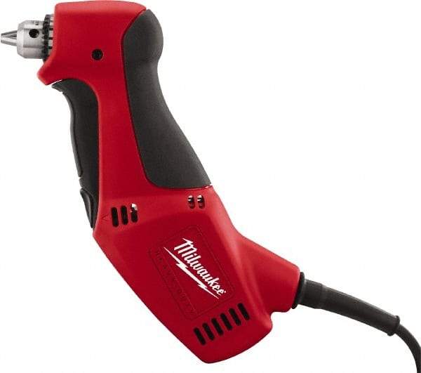 Milwaukee Tool - 3/8" Keyed Chuck, 1,300 RPM, Angled Handle Electric Drill - 3.5 Amps, 120 Volts, Reversible, Includes Chuck Key with Holder - Makers Industrial Supply