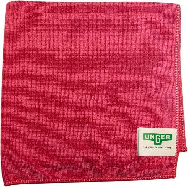 Unger - Flat Fold Microfiber Wipes - 16" x 15" Sheet Size, Red - Makers Industrial Supply