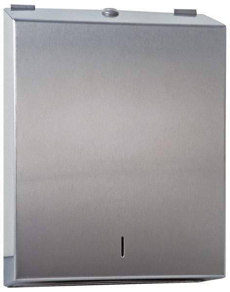 Made in USA - Manual, Stainless Steel Paper Towel Dispenser - 14-1/2" High x 11" Wide x 4" Deep, 2 Sleeves, Silver - Makers Industrial Supply