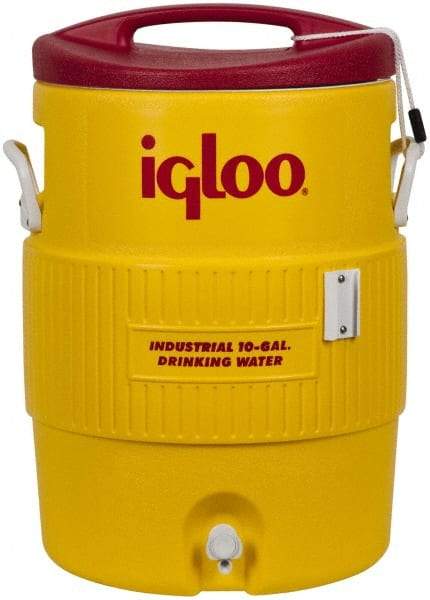 Igloo - 10 Gal Beverage Cooler - Plastic, Yellow/Red - Makers Industrial Supply