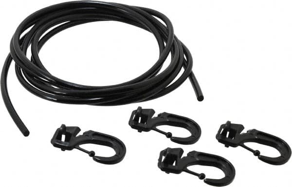 Polyflex - 10' Long x 1/4" Diam, Black Tie Down Rope Kit - With 4 Hooks - Makers Industrial Supply