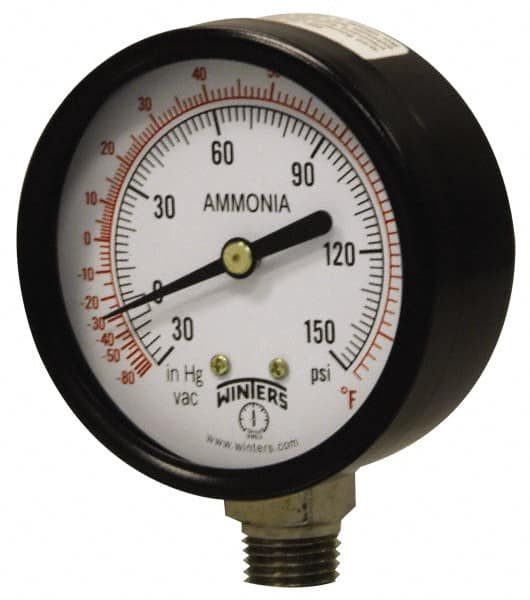 Winters - 4" Dial, 1/4 Thread, 30-0-300 Scale Range, Pressure Gauge - Lower Connection Mount, Accurate to 3-2-3% of Scale - Makers Industrial Supply