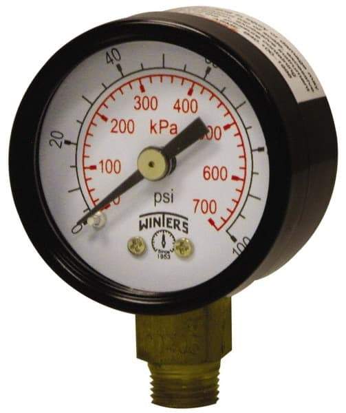 Winters - 1-1/2" Dial, 1/8 Thread, 0-160 Scale Range, Pressure Gauge - Lower Connection Mount, Accurate to 3-2-3% of Scale - Makers Industrial Supply